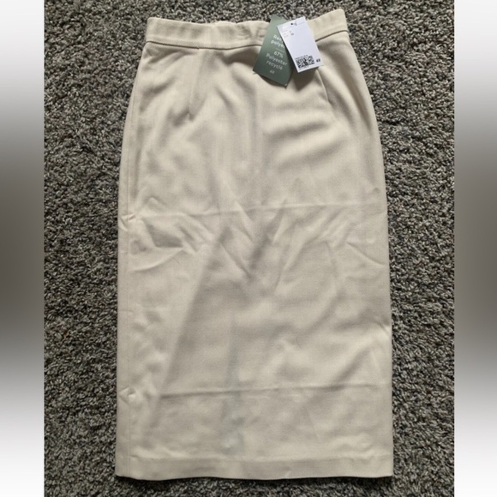 H&M Skirt Classic Cream Midi Size 0 Recycled Polyester Bodycon